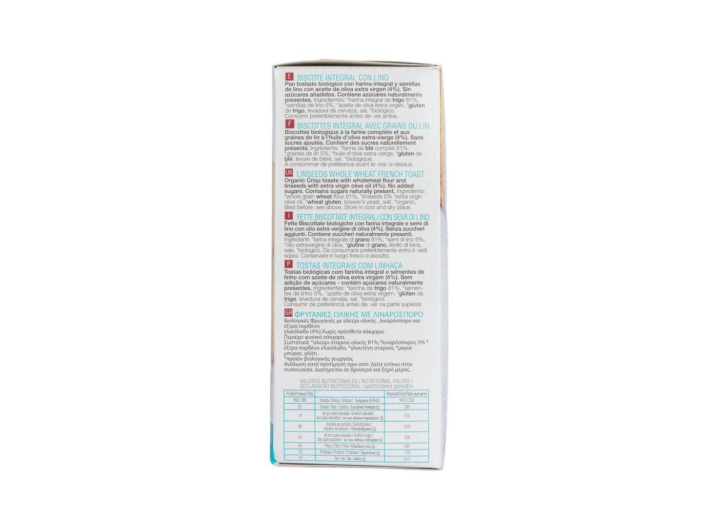 BISCOTES INTEGRALES DE LINO 270G